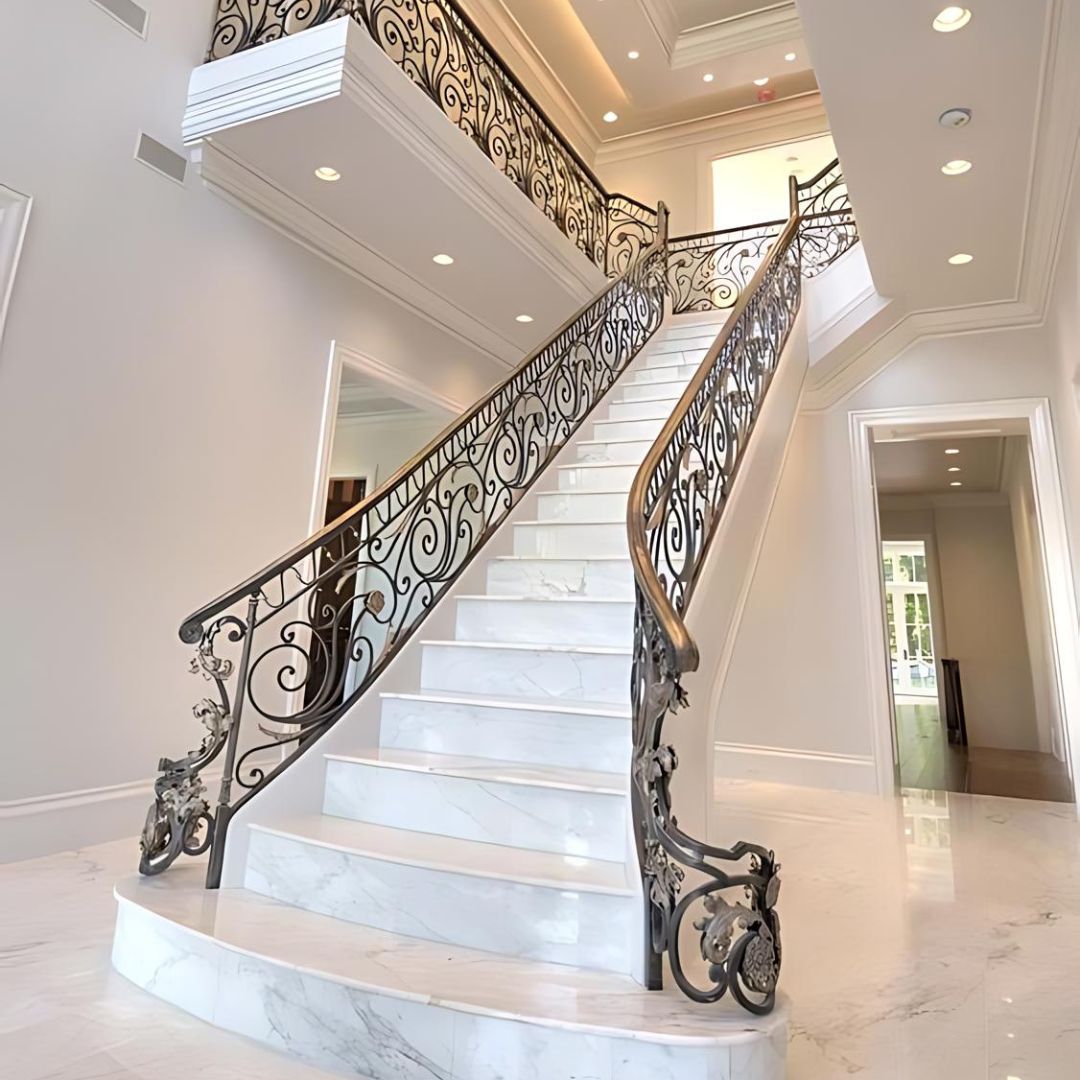 Cầu thang sắt ốp đá hoa cương