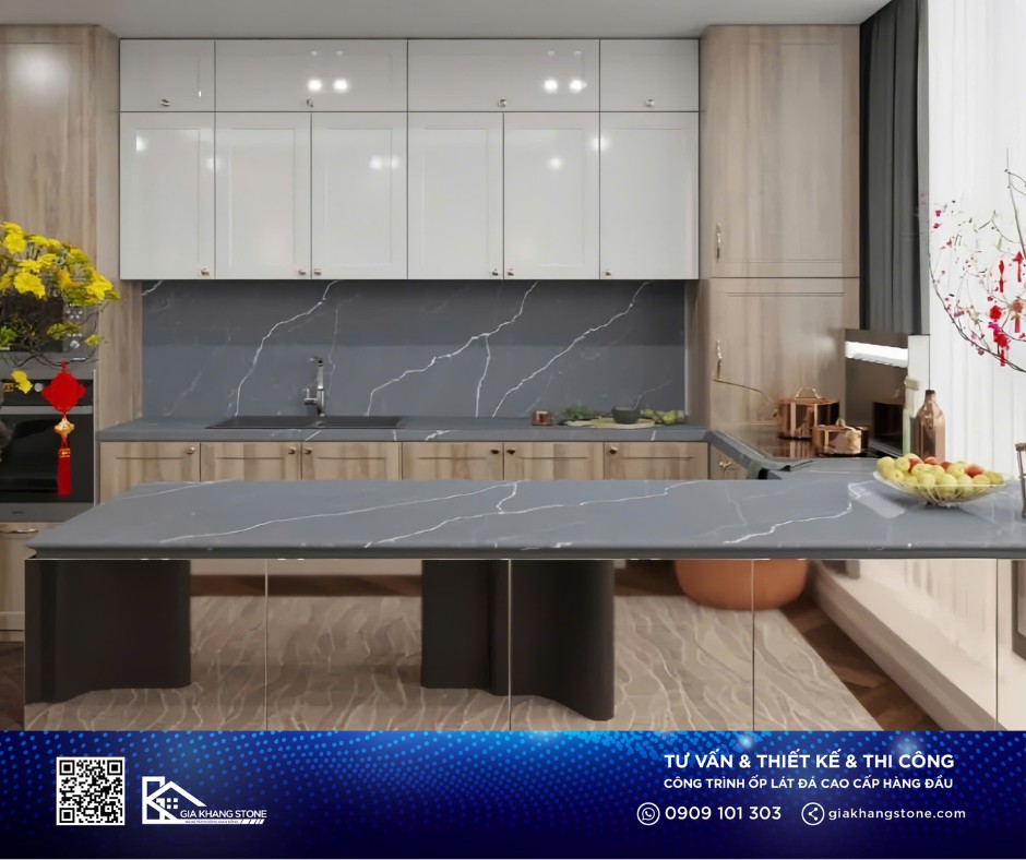 thi công bếp đá hoa cương